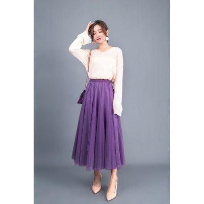 New Long Veil Skirt Oversized Puff Mesh Skirt Women's Spring and Summer High Waist Slim-Fit Pleated A- Line Fairy Skirt