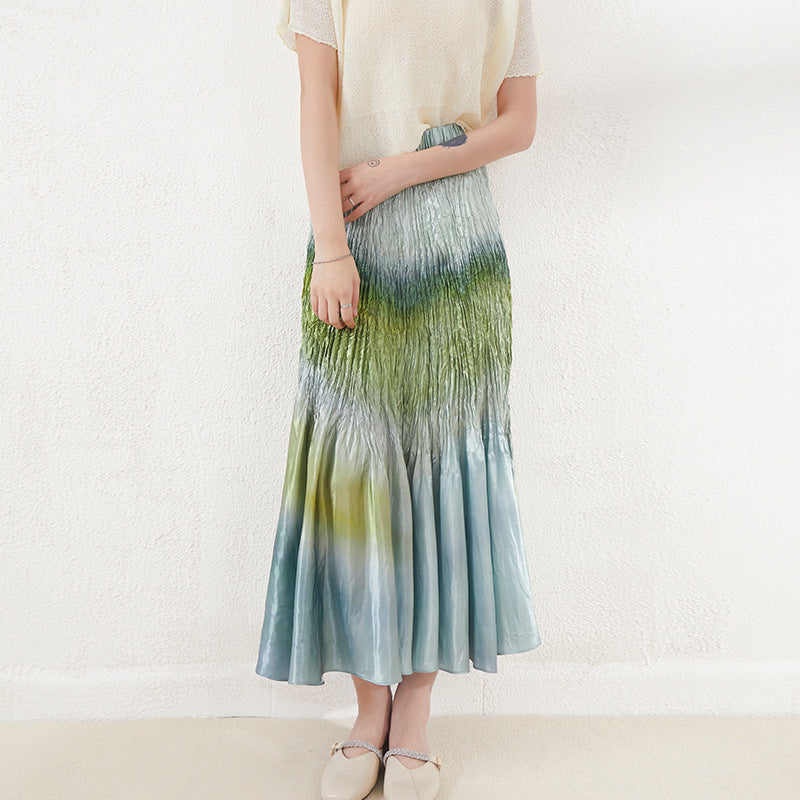 Japanese Style Design Niche Skirt Women's 2023 Summer New Pleated Skirt Elegant All-match High Waist Midi Skirt