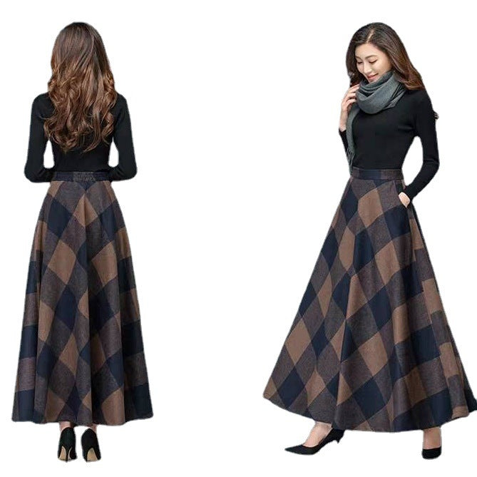 Woolen Skirt Amazon New Women's High Waist Pendant Long Skirt Women's Tight Waist Slim A- line Skirt Large Swing Skirt
