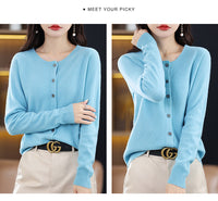Round Neck Knitted Cardigan for Women, Osmanthus Needle Imitation Outwear Sweater for Women, Loose Spring & Fall Outer Cardigan Sweater Bottoming Shirt
