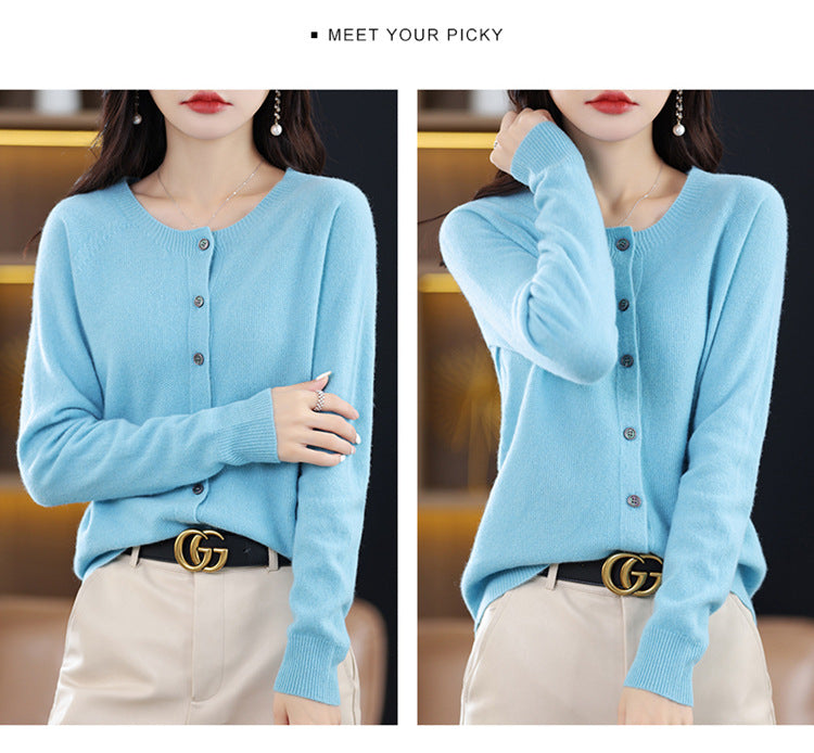 Round Neck Knitted Cardigan for Women, Osmanthus Needle Imitation Outwear Sweater for Women, Loose Spring & Fall Outer Cardigan Sweater Bottoming Shirt