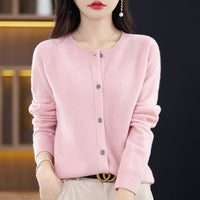 Round Neck Knitted Cardigan for Women, Osmanthus Needle Imitation Outwear Sweater for Women, Loose Spring & Fall Outer Cardigan Sweater Bottoming Shirt