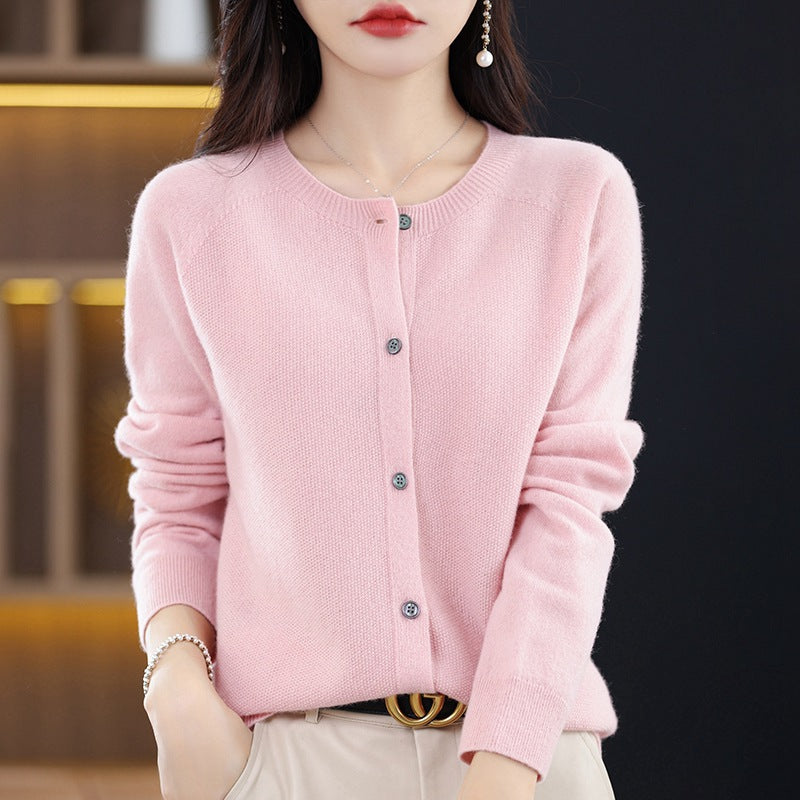 Round Neck Knitted Cardigan for Women, Osmanthus Needle Imitation Outwear Sweater for Women, Loose Spring & Fall Outer Cardigan Sweater Bottoming Shirt