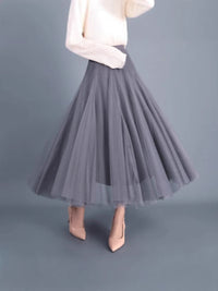 New Long Veil Skirt Oversized Puff Mesh Skirt Women's Spring and Summer High Waist Slim-Fit Pleated A- Line Fairy Skirt