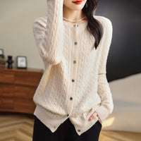 Retro Literary Elegant Slim Spring & Fall New Round Neck Knitted Cardigan Skin-friendly Soft Twist Sweater Jacket for Women