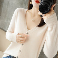 Knitted Cardigan Women's Spring and Autumn Long-Sleeved Sweater Cardigan Thin Age-Reducing Jacket Knitted Sweater Cross-Border Sweater Cardigan Base