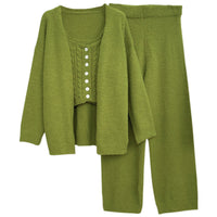 Three-Piece Set of Soft Pajamas for Women in Autumn and Winter, Twisted Rope Vest, Cardigan, Knitted, Can Be Worn Outside, Elegant Lady's Home Clothes