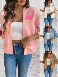 Foreign trade cross-border new hand hook flower sweet knitted cardigan sweater coat women's lazy casual loose sweater