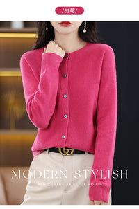 Round Neck Knitted Cardigan for Women, Osmanthus Needle Imitation Outwear Sweater for Women, Loose Spring & Fall Outer Cardigan Sweater Bottoming Shirt