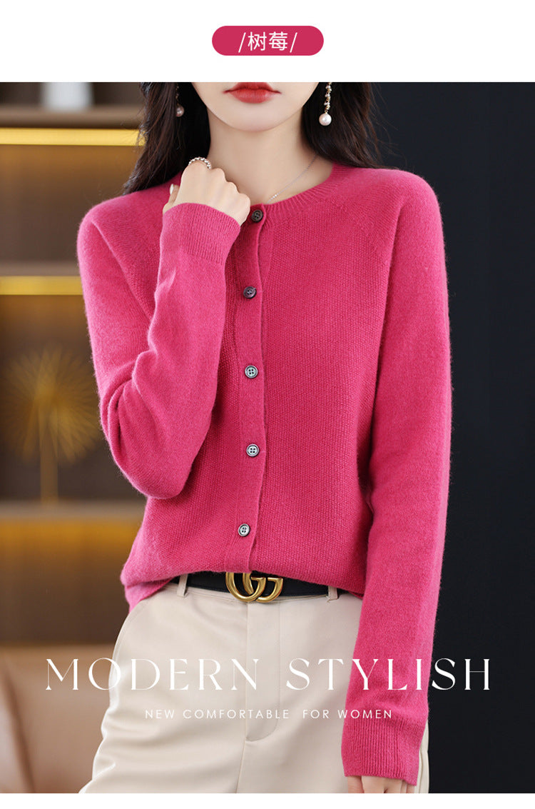 Round Neck Knitted Cardigan for Women, Osmanthus Needle Imitation Outwear Sweater for Women, Loose Spring & Fall Outer Cardigan Sweater Bottoming Shirt
