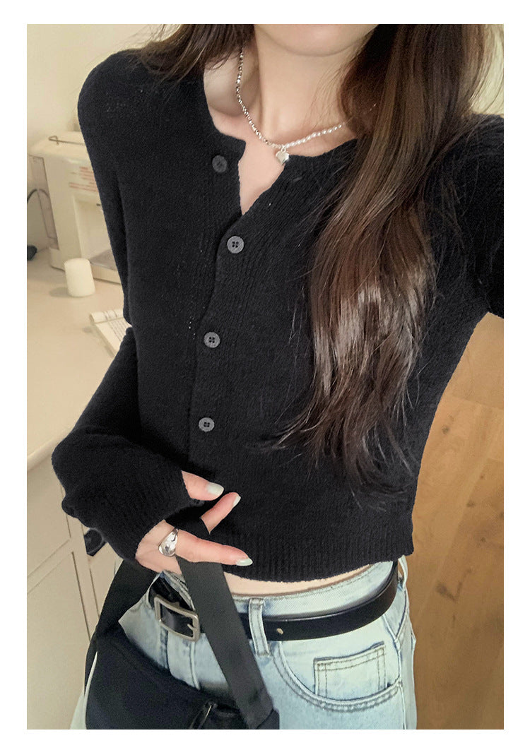 Dopamine Super Nice Long-Sleeved Knitted Cardigan for Women 2025 Summer New Style Petite Anti-Sun Blouse Slim Top