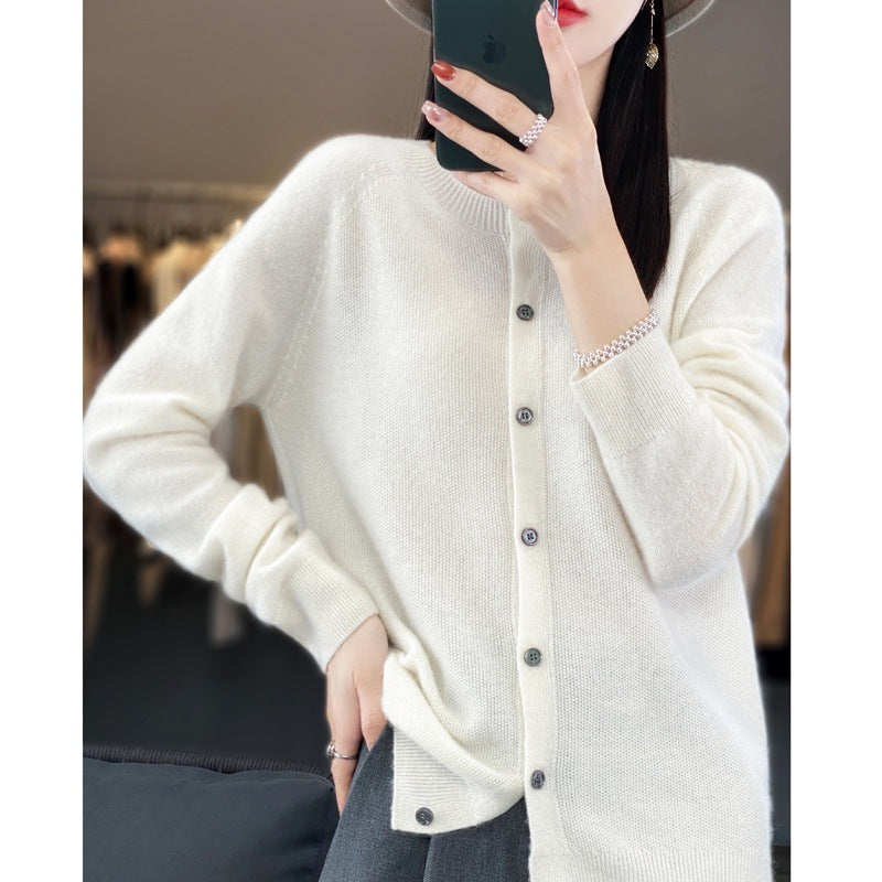 Trendy Knitted Cardigan for Women, Spring and Autumn New Style, Simple Versatile Loose Slimming Soft Round Neck Sweater Jacket