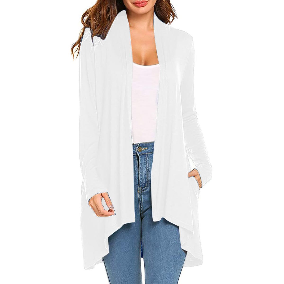 Cross-Border European and American Women's Clothing 2026 Amazon Hot-Selling Women's Knitted Solid Color Long-Sleeve Cardigan Top with Pockets in Stock