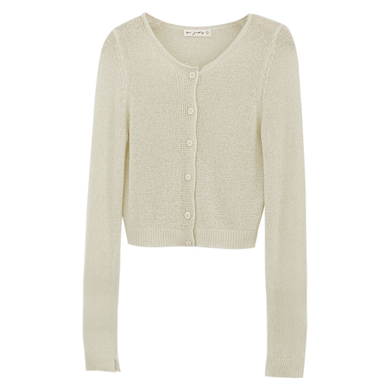 Dopamine Super Nice Long-Sleeved Knitted Cardigan for Women 2025 Summer New Style Petite Anti-Sun Blouse Slim Top
