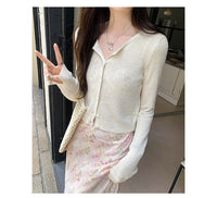 Dopamine Super Nice Long-Sleeved Knitted Cardigan for Women 2025 Summer New Style Petite Anti-Sun Blouse Slim Top