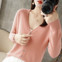 Knitted Cardigan Women's Spring and Autumn Long-Sleeved Sweater Cardigan Thin Age-Reducing Jacket Knitted Sweater Cross-Border Sweater Cardigan Base