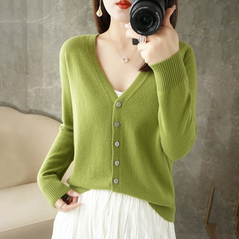 Knitted Cardigan Women's Spring and Autumn Long-Sleeved Sweater Cardigan Thin Age-Reducing Jacket Knitted Sweater Cross-Border Sweater Cardigan Base