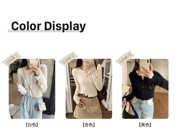 Dopamine Super Nice Long-Sleeved Knitted Cardigan for Women 2025 Summer New Style Petite Anti-Sun Blouse Slim Top