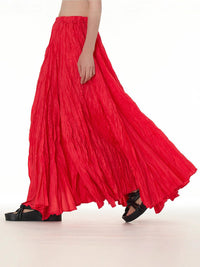 Amazon European and American Style Simple Crinkled Midi Skirt 2026 Summer New Fashion Brand Women's Clothing Trendy Versatile Oversized Flared Skirt