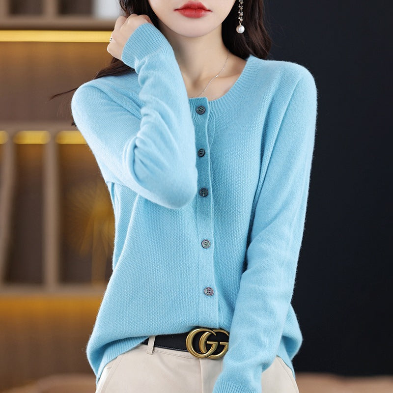 Round Neck Knitted Cardigan for Women, Osmanthus Needle Imitation Outwear Sweater for Women, Loose Spring & Fall Outer Cardigan Sweater Bottoming Shirt