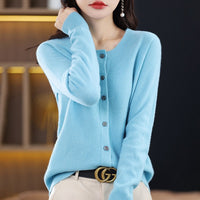 Round Neck Knitted Cardigan for Women, Osmanthus Needle Imitation Outwear Sweater for Women, Loose Spring & Fall Outer Cardigan Sweater Bottoming Shirt