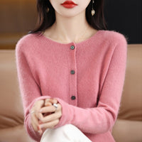 Trendy Knitted Cardigan for Women, Spring and Autumn New Style, Simple Versatile Loose Slimming Soft Round Neck Sweater Jacket