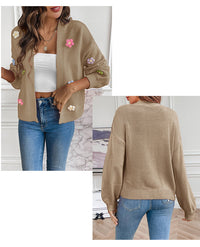 Foreign trade cross-border new hand hook flower sweet knitted cardigan sweater coat women's lazy casual loose sweater
