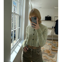 Floral Yarn Round Neck Cardigan Single-Breasted Mohair Soft Waxy Knitted Cardigan for Women Casual Versatile Fashion Versatile