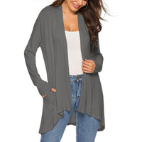 Cross-Border European and American Women's Clothing 2026 Amazon Hot-Selling Women's Knitted Solid Color Long-Sleeve Cardigan Top with Pockets in Stock
