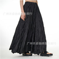Amazon European and American Style Simple Crinkled Midi Skirt 2026 Summer New Fashion Brand Women's Clothing Trendy Versatile Oversized Flared Skirt
