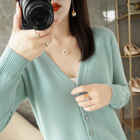 Knitted Cardigan Women's Spring and Autumn Long-Sleeved Sweater Cardigan Thin Age-Reducing Jacket Knitted Sweater Cross-Border Sweater Cardigan Base