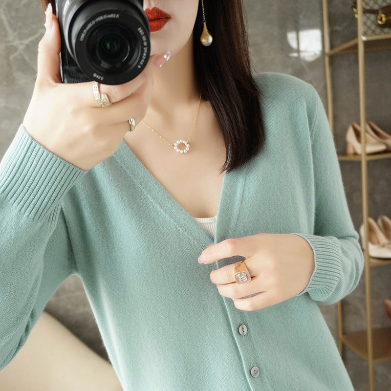 Knitted Cardigan Women's Spring and Autumn Long-Sleeved Sweater Cardigan Thin Age-Reducing Jacket Knitted Sweater Cross-Border Sweater Cardigan Base