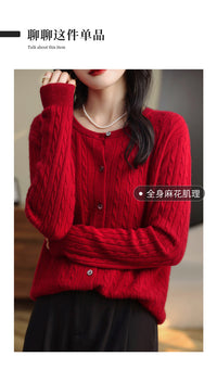 Retro Literary Elegant Slim Spring & Fall New Round Neck Knitted Cardigan Skin-friendly Soft Twist Sweater Jacket for Women