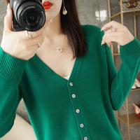 Knitted Cardigan Women's Spring and Autumn Long-Sleeved Sweater Cardigan Thin Age-Reducing Jacket Knitted Sweater Cross-Border Sweater Cardigan Base