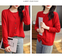 Retro Literary Elegant Slim Spring & Fall New Round Neck Knitted Cardigan Skin-friendly Soft Twist Sweater Jacket for Women