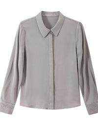 2026 Spring and Autumn Women's Silk Shirt, Solid Color, Turn-Down Collar, Long Sleeve, Real Silk Blouse, Office Professional Top