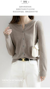 Autumn and Winter New Round Neck Knitted Cardigan Women's Loose Large Size Sweater Versatile Jacket Pure Color Bottoming Wool Jacket