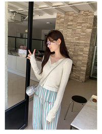Dopamine Super Nice Long-Sleeved Knitted Cardigan for Women 2025 Summer New Style Petite Anti-Sun Blouse Slim Top
