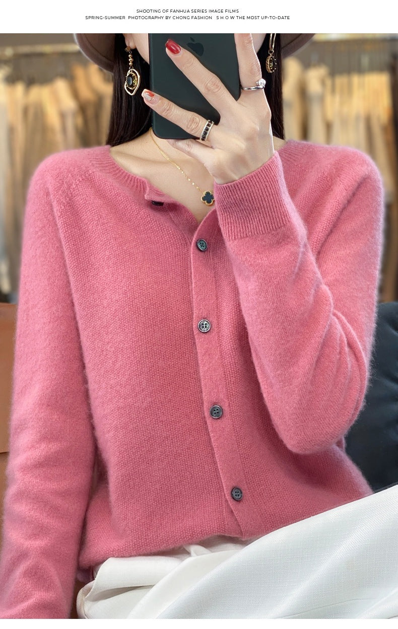 Trendy Knitted Cardigan for Women, Spring and Autumn New Style, Simple Versatile Loose Slimming Soft Round Neck Sweater Jacket