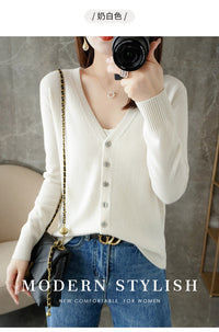 Knitted Cardigan Women's Spring and Autumn Long-Sleeved Sweater Cardigan Thin Age-Reducing Jacket Knitted Sweater Cross-Border Sweater Cardigan Base