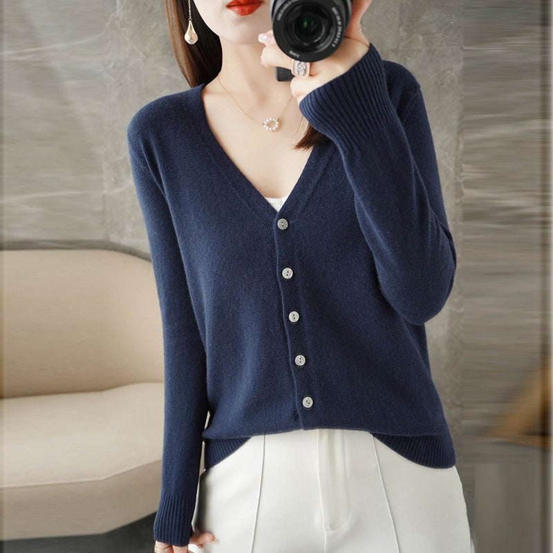 Knitted Cardigan Women's Spring and Autumn Long-Sleeved Sweater Cardigan Thin Age-Reducing Jacket Knitted Sweater Cross-Border Sweater Cardigan Base