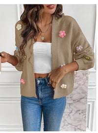 Foreign trade cross-border new hand hook flower sweet knitted cardigan sweater coat women's lazy casual loose sweater