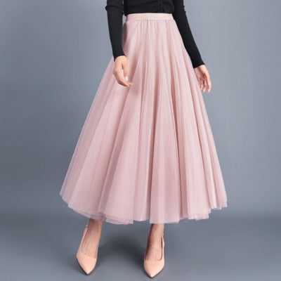 New Long Veil Skirt Oversized Puff Mesh Skirt Women's Spring and Summer High Waist Slim-Fit Pleated A- Line Fairy Skirt