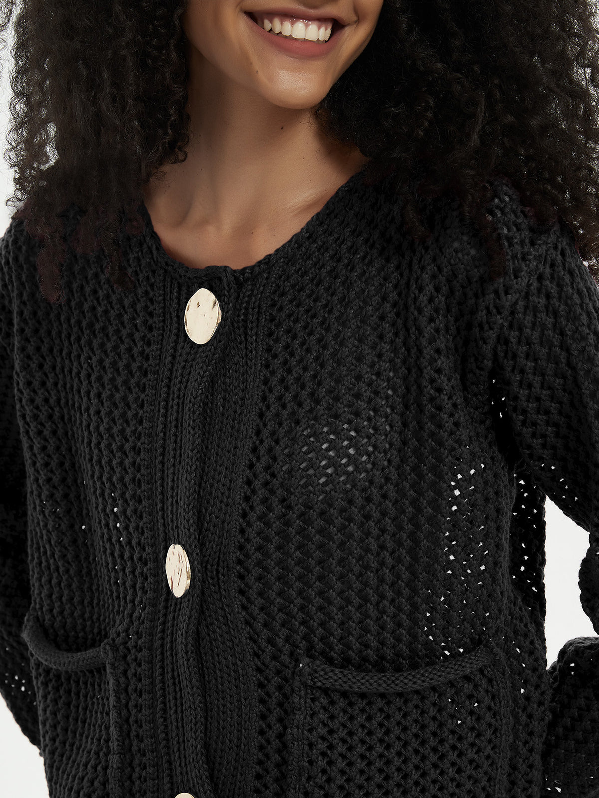 Amazon Cross-border Women's Casual All-match Thick Needle Knitted Cardigan Autumn Loose Hollow Solid Color Sweater Jacket