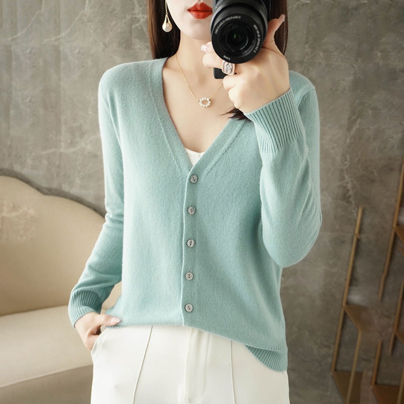 Knitted Cardigan Women's Spring and Autumn Long-Sleeved Sweater Cardigan Thin Age-Reducing Jacket Knitted Sweater Cross-Border Sweater Cardigan Base