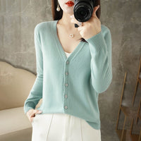 Knitted Cardigan Women's Spring and Autumn Long-Sleeved Sweater Cardigan Thin Age-Reducing Jacket Knitted Sweater Cross-Border Sweater Cardigan Base
