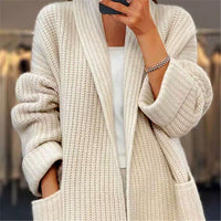 Foreign Trade Women's 2024 Autumn and Winter New Women's Thickened Solid Color V-neck Knitted Cardigan Loose Pocket Sweater Jacket
