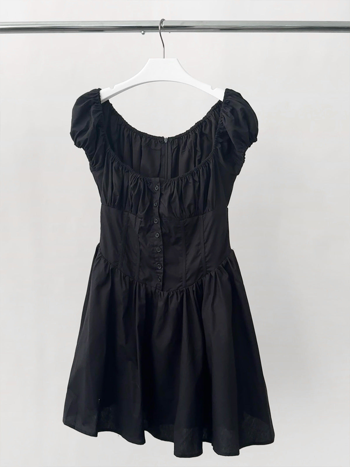Dorothy Summer New French Style Romantic Little Black Dress with Line Collar and Lantern Sleeves Slimming Ballet Style dress Women