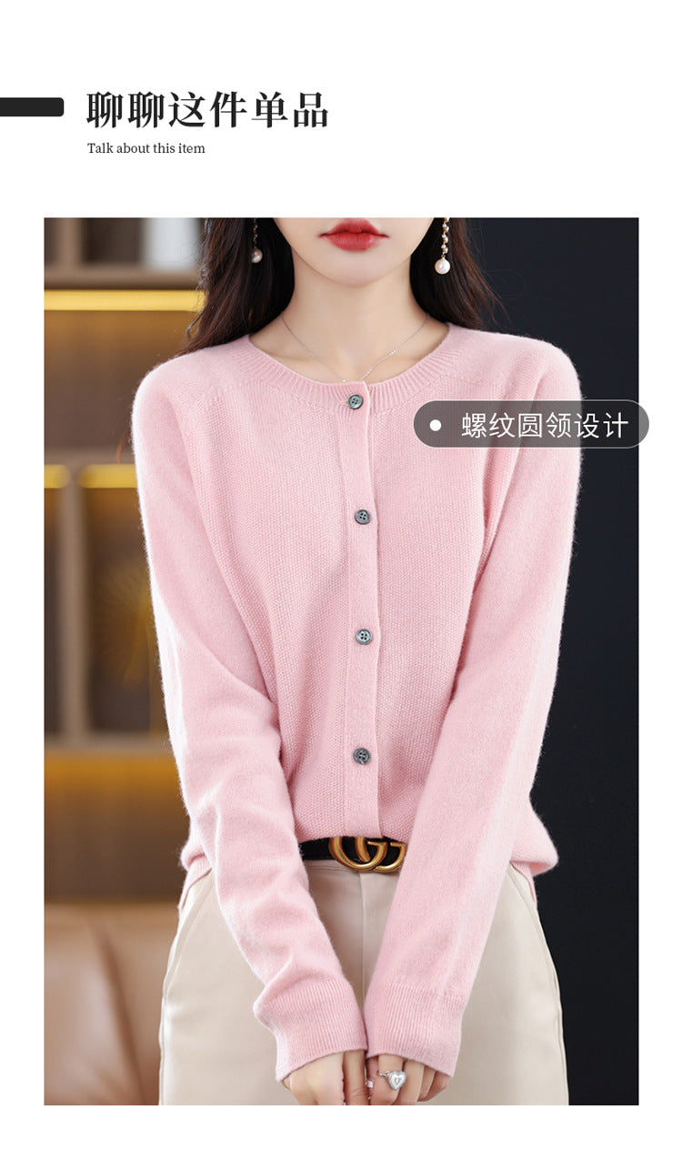 Round Neck Knitted Cardigan for Women, Osmanthus Needle Imitation Outwear Sweater for Women, Loose Spring & Fall Outer Cardigan Sweater Bottoming Shirt