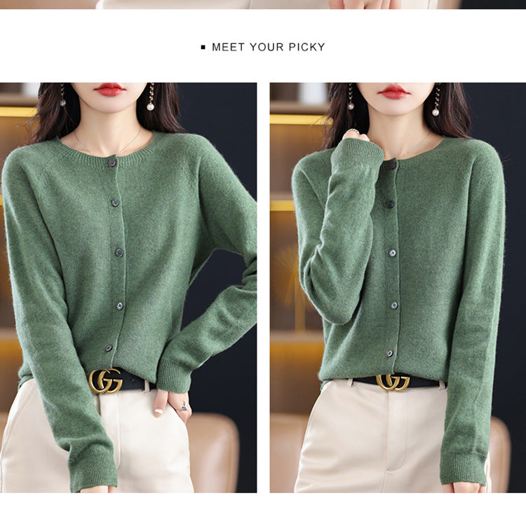 Round Neck Knitted Cardigan for Women, Osmanthus Needle Imitation Outwear Sweater for Women, Loose Spring & Fall Outer Cardigan Sweater Bottoming Shirt